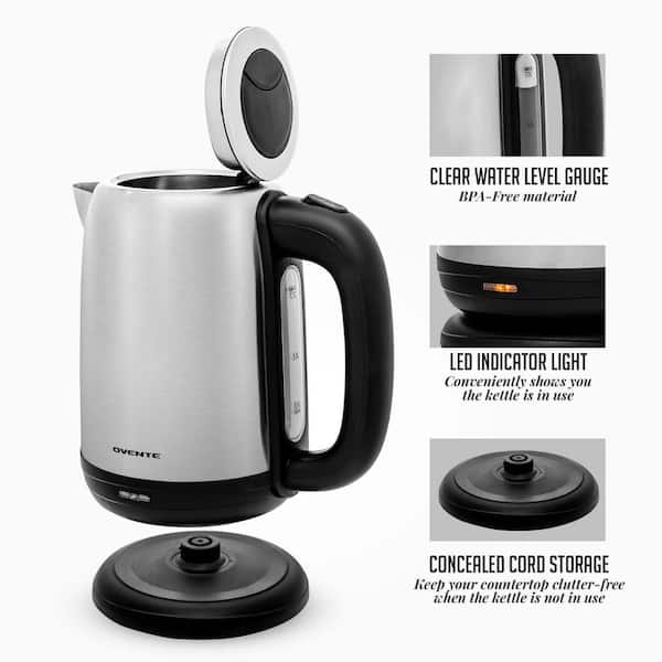 OVENTE 7-cup Stainless Steel Electric Kettle with Automatic Shut off KS711S  - The Home Depot