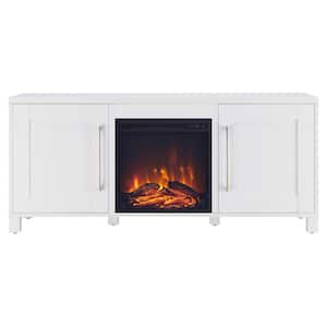 Chabot 58 in. White TV Stand with Log Fireplace Fits TV's up to 65 in.
