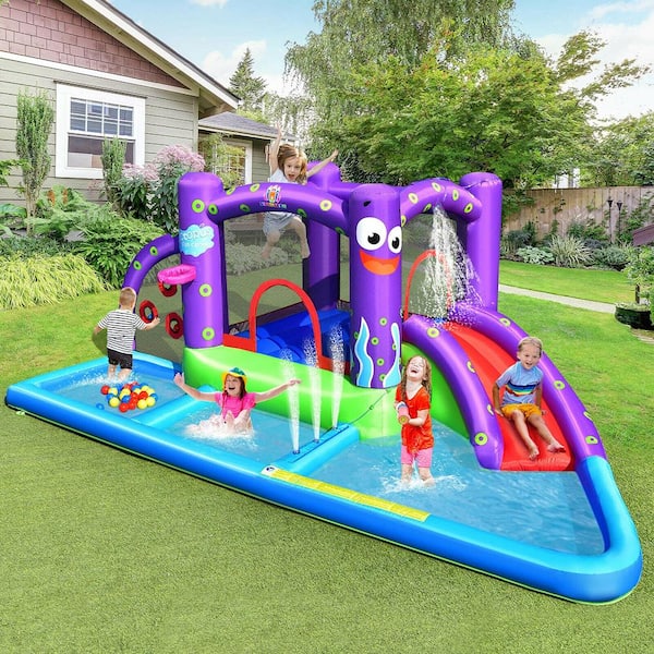 Inflatable Water Slide Castle Kids Bounce House w/Octopus Style and 750-Watt Blower
