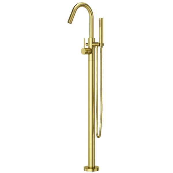 Modern Single-Handle Freestanding Tub Filler in Brushed Gold