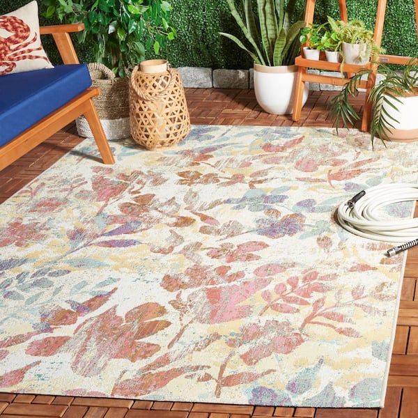 Barbados Beige/Red 5 ft. x 8 ft. Oversized Floral Indoor/Outdoor Area Rug