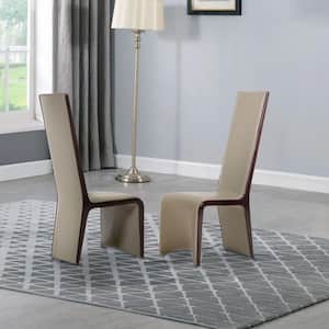 Gray and Brown Leather Long Tilted Back Dining Chair (Set of 2)