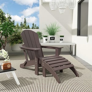 Laguna Outdoor Patio Traditional HDPE Plastic Folding Adirondack Chair with Footrest Ottoman in Dark Brown