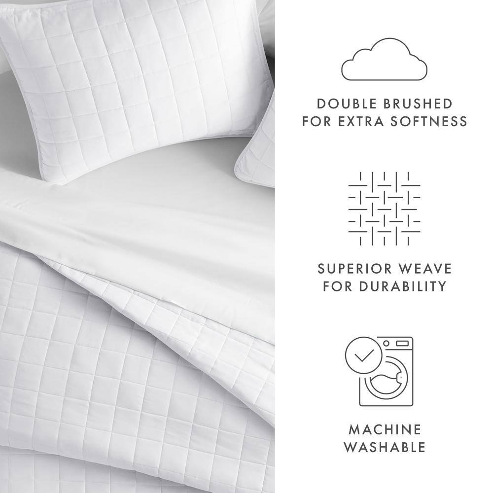White Twin Microfiber Quilt Set with Pillow Sham