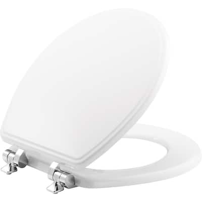 Weston Slow Close Round Closed Front Toilet Seat in White Never Loosens Chrome Metal Hinge