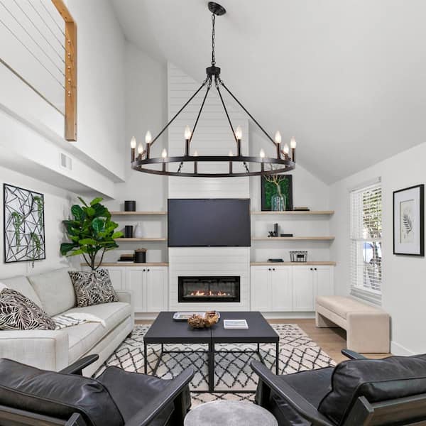 ZJVAIVE Black Wagon Wheel Chandelier Diam 26 inch 8 Light Black 並行輸入品