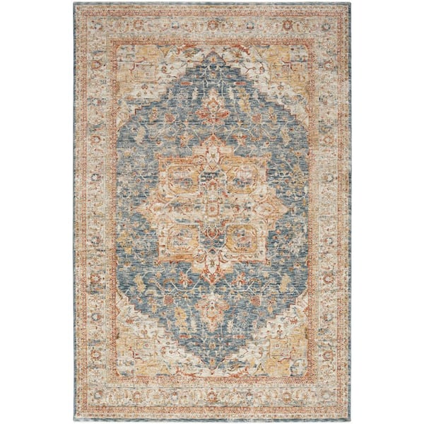Sahar Ivory Blue 9 ft. x 13 ft. Floral Vintage Traditional Area Rug