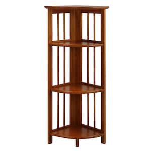 38.75 in. H Honey Oak New Finish Solid Wood 4-Shelf Corner Etagere Bookcase