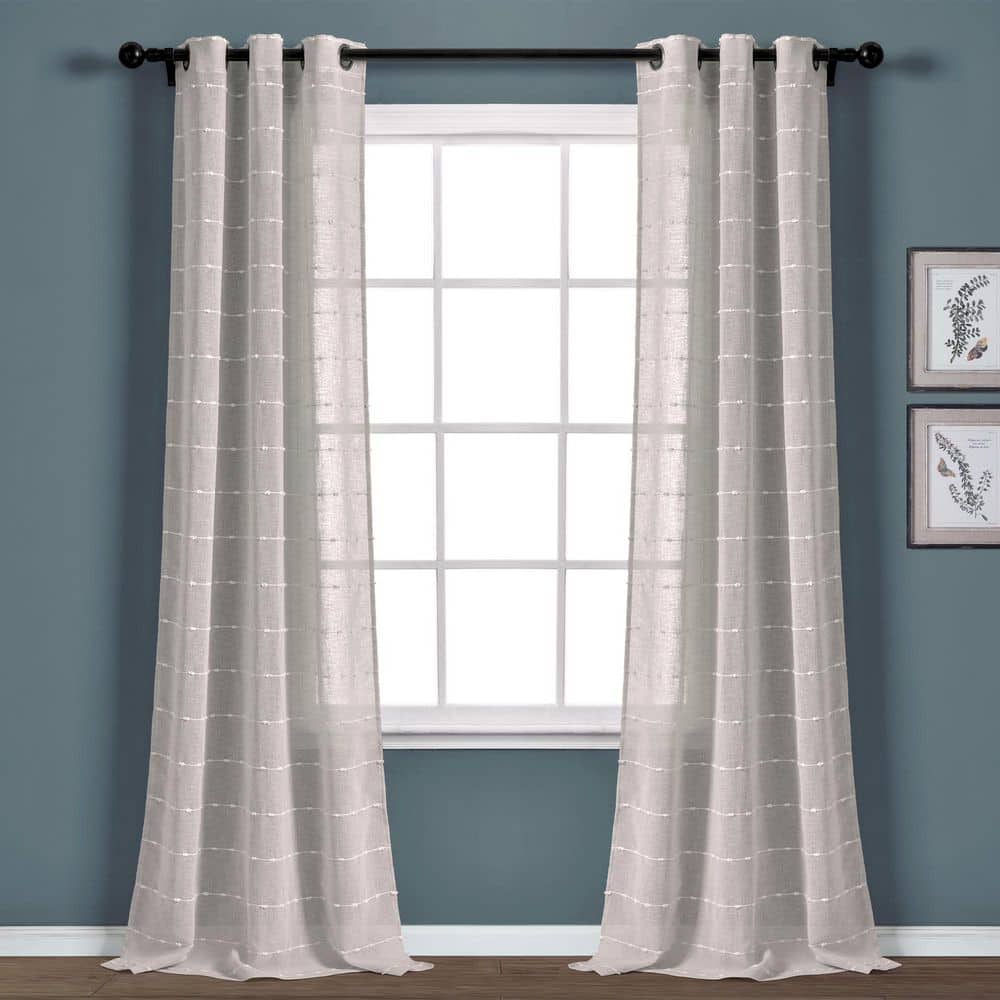 Farmhouse Textured Grommet Sheer Window Curtain Panels Gray 38X120 Set product image for price tracking