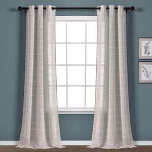 Farmhouse Textured Grommet Sheer Window Curtain Panels Gray 38X120 Set
