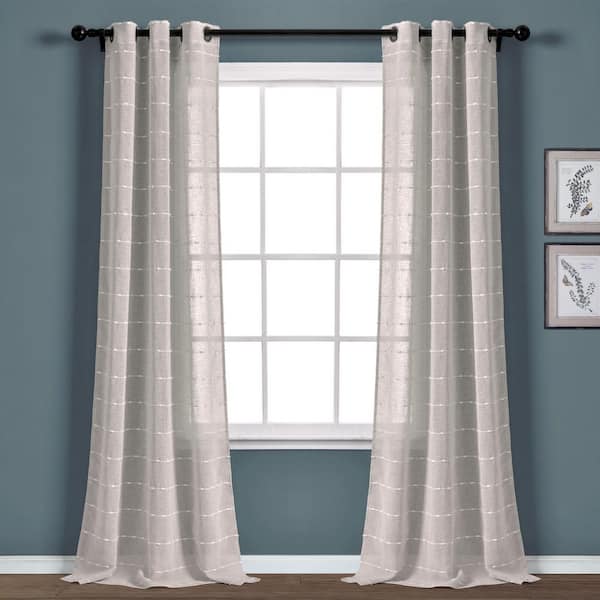HOMEBOUTIQUE Farmhouse Textured Grommet Sheer Window Curtain Panels Gray 38X120 Set