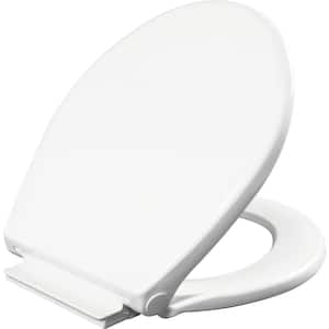 Fremont Slow Close Round Closed Front Plastic Toilet Seat in White that Never Loosens