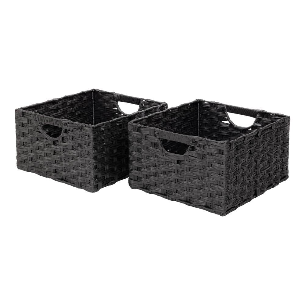 Seville Classics 13.25 in. D x 13.25 in. W x 8 in. H Tan Plastic Handwoven  Wicker Foldable Cube Storage 2-Pack Closet System Basket WEB653 - The Home  Depot