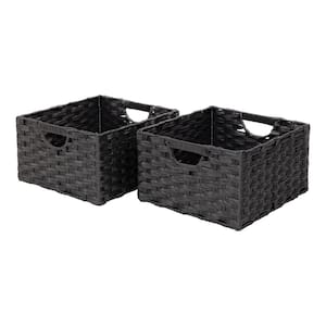 13.25 in. D x 13.25 in. W x 8 in. H Black Plastic Handwoven Wicker Foldable Cube Storage 2-Pack Closet System Basket