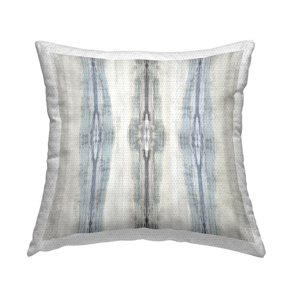 Soft Grey Ikat Pattern Blue Square Outdoor Throw Pillow