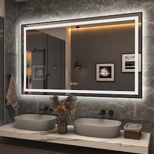 60 in. W x 36 in. H Rectangular Framed Front and Back LED Lighted Anti-Fog Wall Bathroom Vanity Mirror in Tempered Glass
