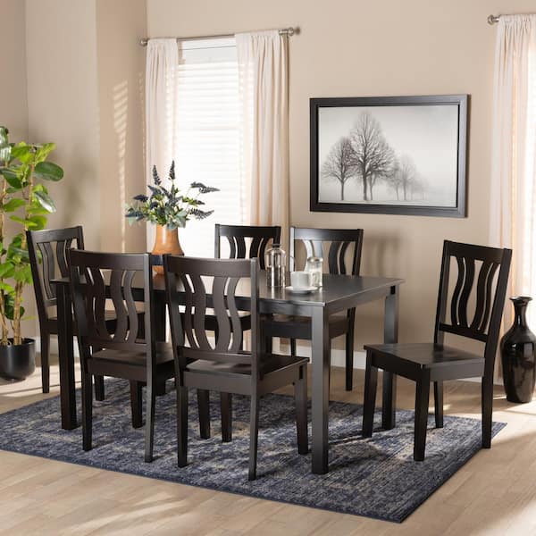 Baxton Studio Zamira 7 Piece Dark Brown Dining Set 1771137710519HD