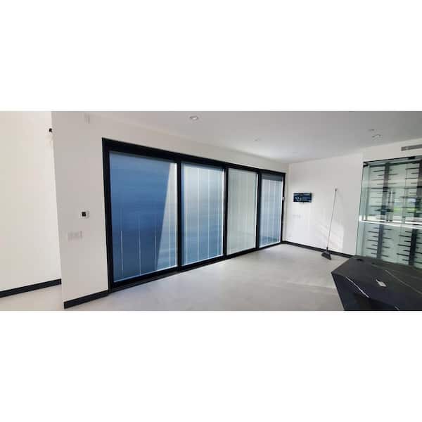 144 in. x 96 in. Matte Black Universal Handing Aluminum Sliding Patio Door with Aluminum Frame and Lockset