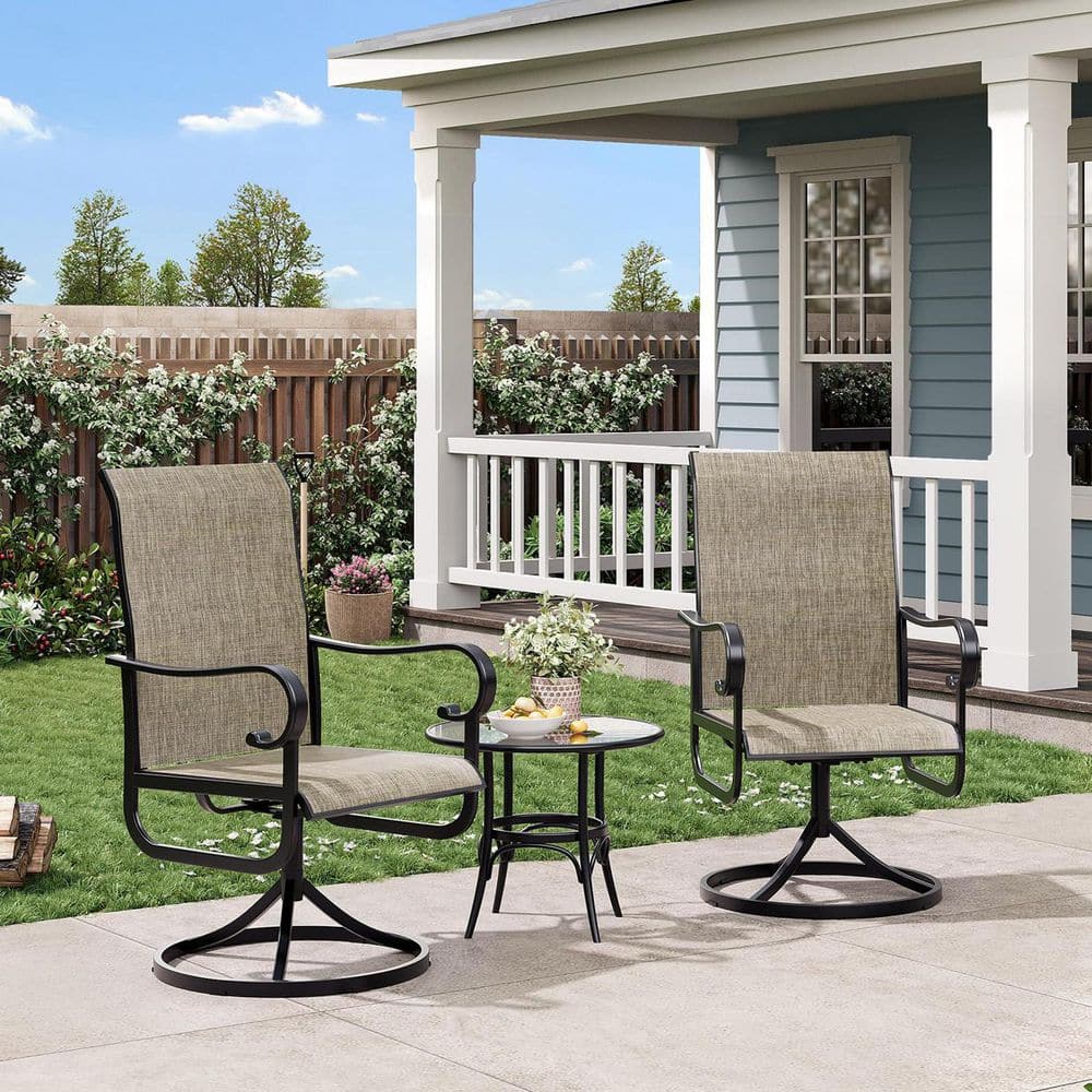 Outdoor Swivel Dining Chair Set of 2 with Metal Frame and Curve Arm in Brown Textilene price history on PriceWatchPro