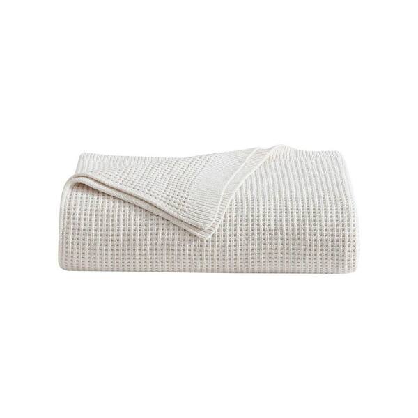 VERA WANG Waffle Chenille 1-Piece Natural White Polyester King Blanket