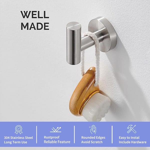 Robe Hook Stainless Steel Adhesive Hooks 24-Pack Heavy Duty Adhesive Hooks  33lb Stainless Steel Wall