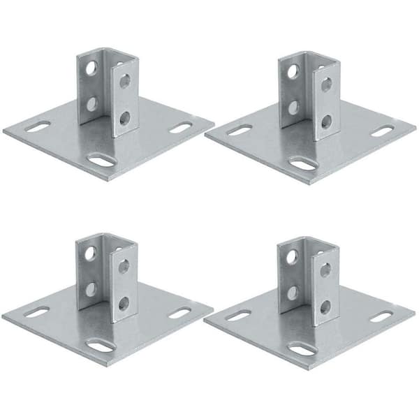 Galvanized Steel 6 in. x 6 in. 4 Holes Square Mount for 1-5/8 in. Single Strut Channel Silvery Post Base, 4-Pack