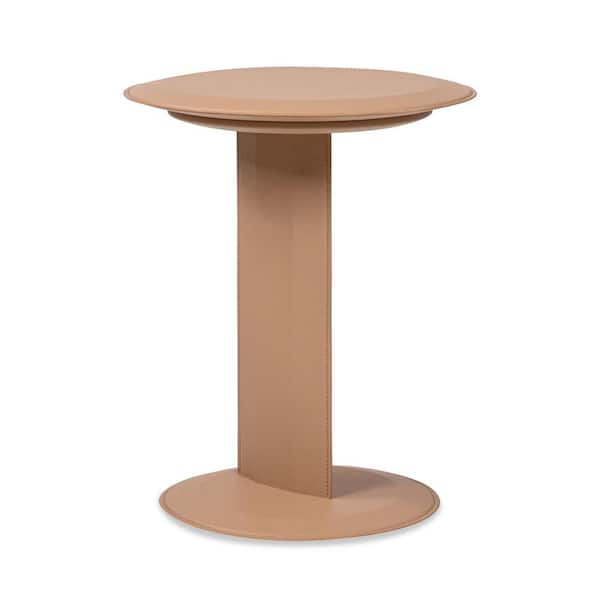 Mode 18 in. Leatherette Round C-Shaped Sofa Side Table, Saddle Brown Faux Leather