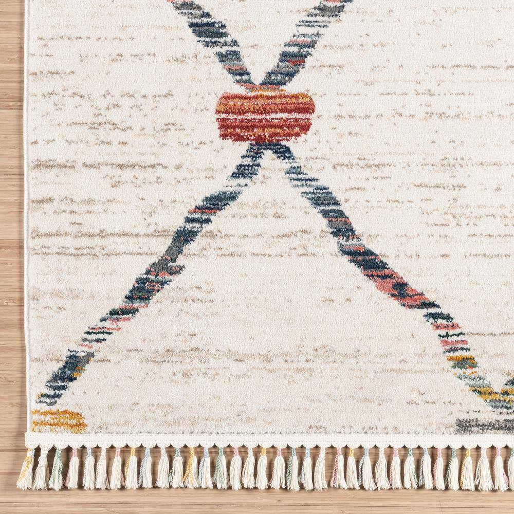 Ivory and Multicolor Synthetic Tufted Rectangular Area Rug, 6' x 9'