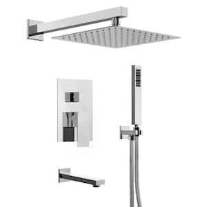 2-Spray Patterns with 10 in. Dual Wall Mount Shower Heads with Hand Shower in Brushed Nickel (Valve Included)