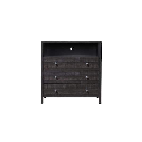 HODEDAH 3-Drawer Walnut Dresser with 1-Open Shelf 37 in. H x 19.5 in. W x 35.5 in. D