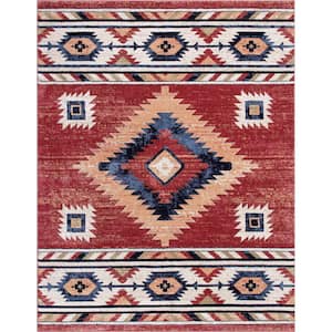 Tulsa Lea Traditional Southwestern Geometric Crimson/ Red 3 ft. 11 in. x 5 ft. 3 in. Area Rug