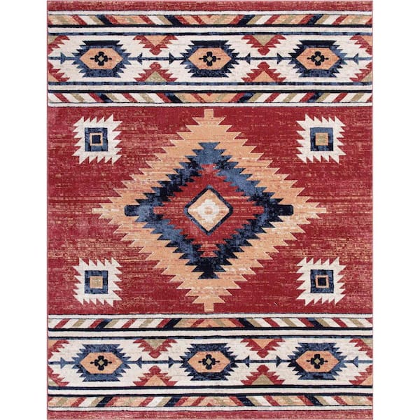 Well Woven Tulsa Lea Traditional Southwestern Geometric Crimson/ Red 3 ft. 11 in. x 5 ft. 3 in. Area Rug