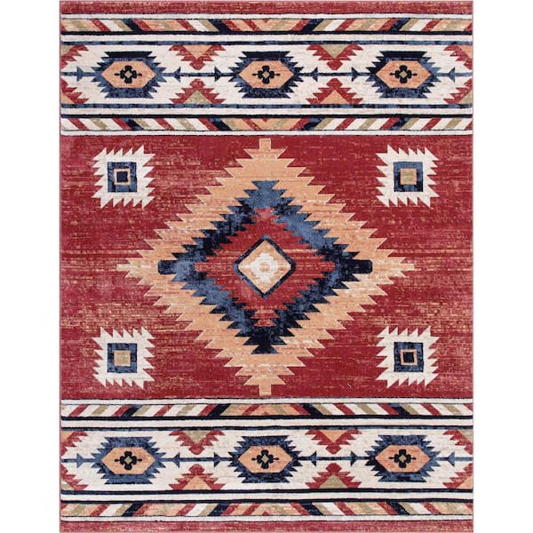 Well Woven Tulsa Lea Traditional Southwestern Geometric Crimson/Red 5 ft. 3 in. x 7 ft. 3 in. Area Rug