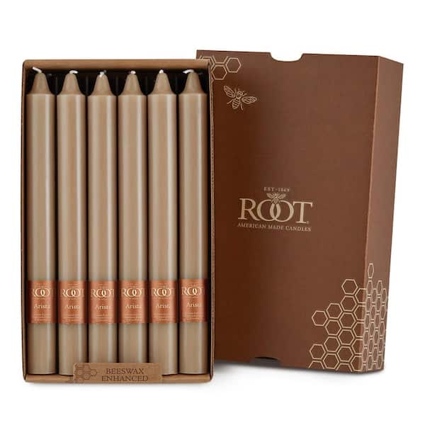 ROOT CANDLES Smooth Arista 9 in. Taupe Beige Unscented Taper Candle (Set of 12)