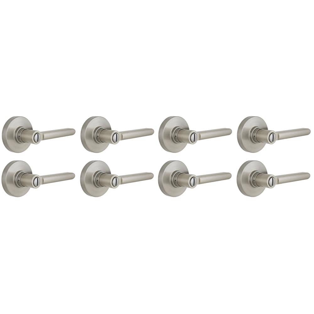 Tonebridge Satin Nickel Bed/Bath Door Lever with Round Rose 8-Pack
