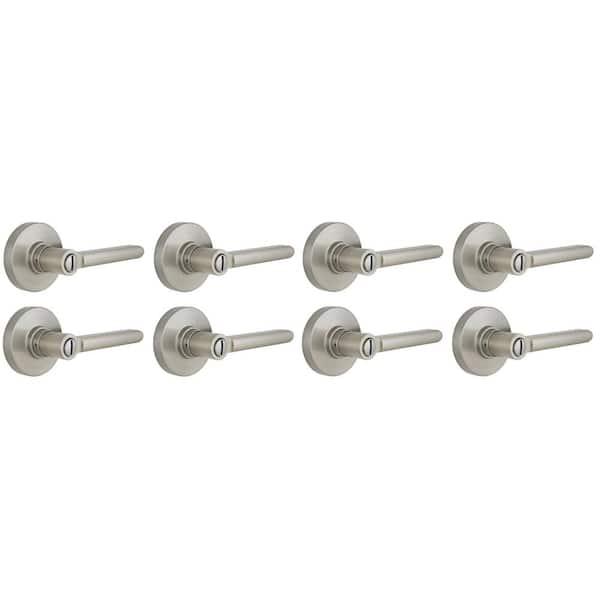 Tonebridge Satin Nickel Bed/Bath Door Lever with Round Rose 8-Pack