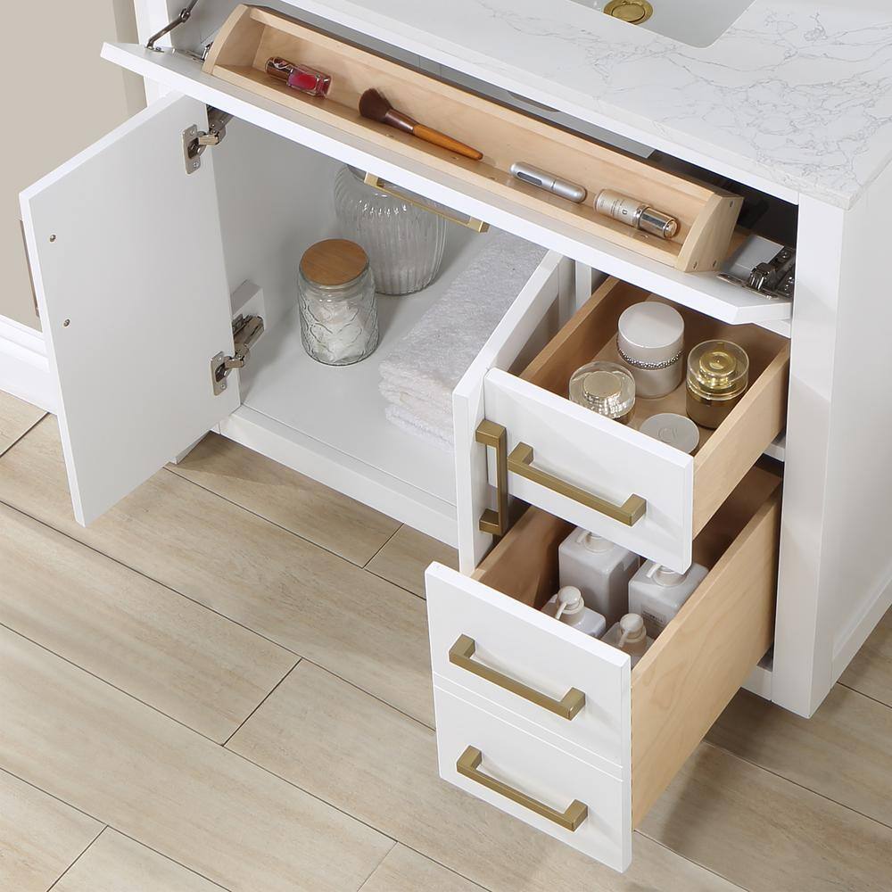 Gavino 36" White Wood Vanity with Stone Top and Mirror