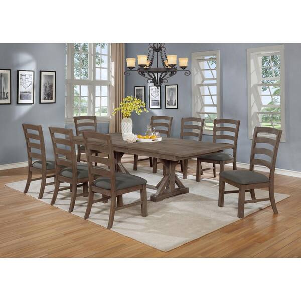 Best Quality Furniture Dom 9-Piece Rectangular Wood Top and Gray-Rustic Walnut  Dining Table Set D23D9 - The Home Depot
