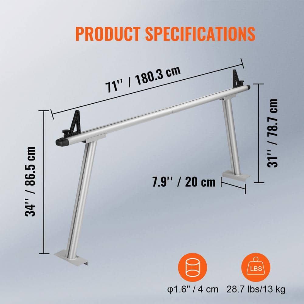 VEVOR 71" Silver Aluminum Truck Ladder Rack with 800 lbs Capacity