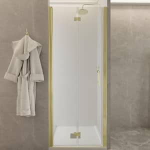 30-31 in. W x 72 in. H Bi-Fold Frameless Shower Door in Brushed Gold with Clear Glass