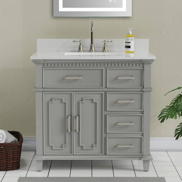 36 in. W x 22. in D. x 38 in. H Bath Vanity in Gray with White Granite Top S-HH3601FSG - The Home Depot