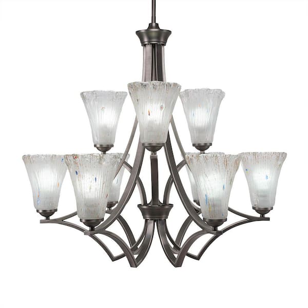 Unbranded Clevelend 9-Light Graphite Chandelier, Round Chandelier with 5.5" Fluted Frosted Crystal Glass Shades, No bulbs included