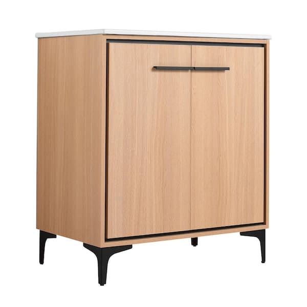 Boosicavelly 30.00 in. W 18.11 in. D 33.86 in. H Single Sink Freestanding Bath Vanity in Oak with White Ceramic Top
