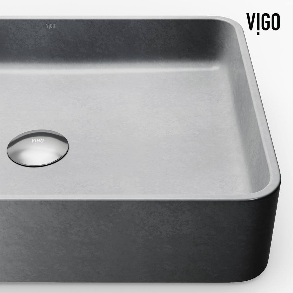 Ashford Gray Concrete Rectangular Vessel Sink with Chrome Faucet