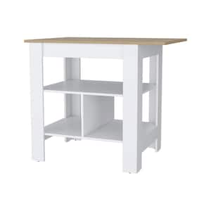 White Finish Wood 40.50 in. Kitchen Island 3-Shelf Kitchen Island White and Macadamia Large and Durable Top Surface