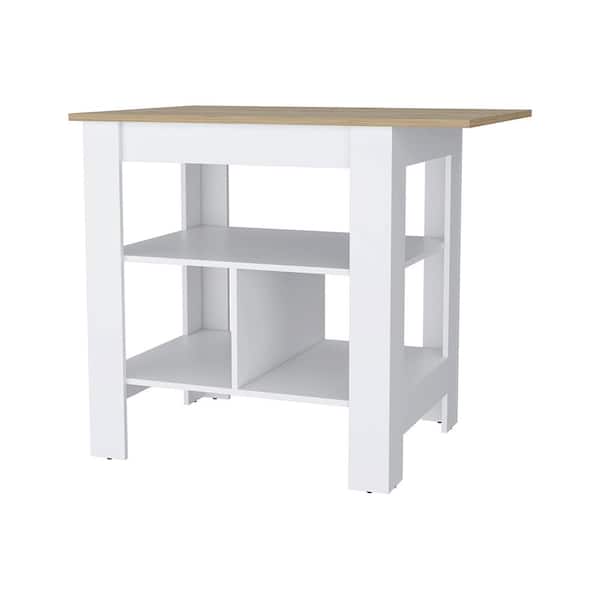 White Finish Wood 40.50 in. Kitchen Island 3-Shelf Kitchen Island White Macadamia Large Durable Top Surface