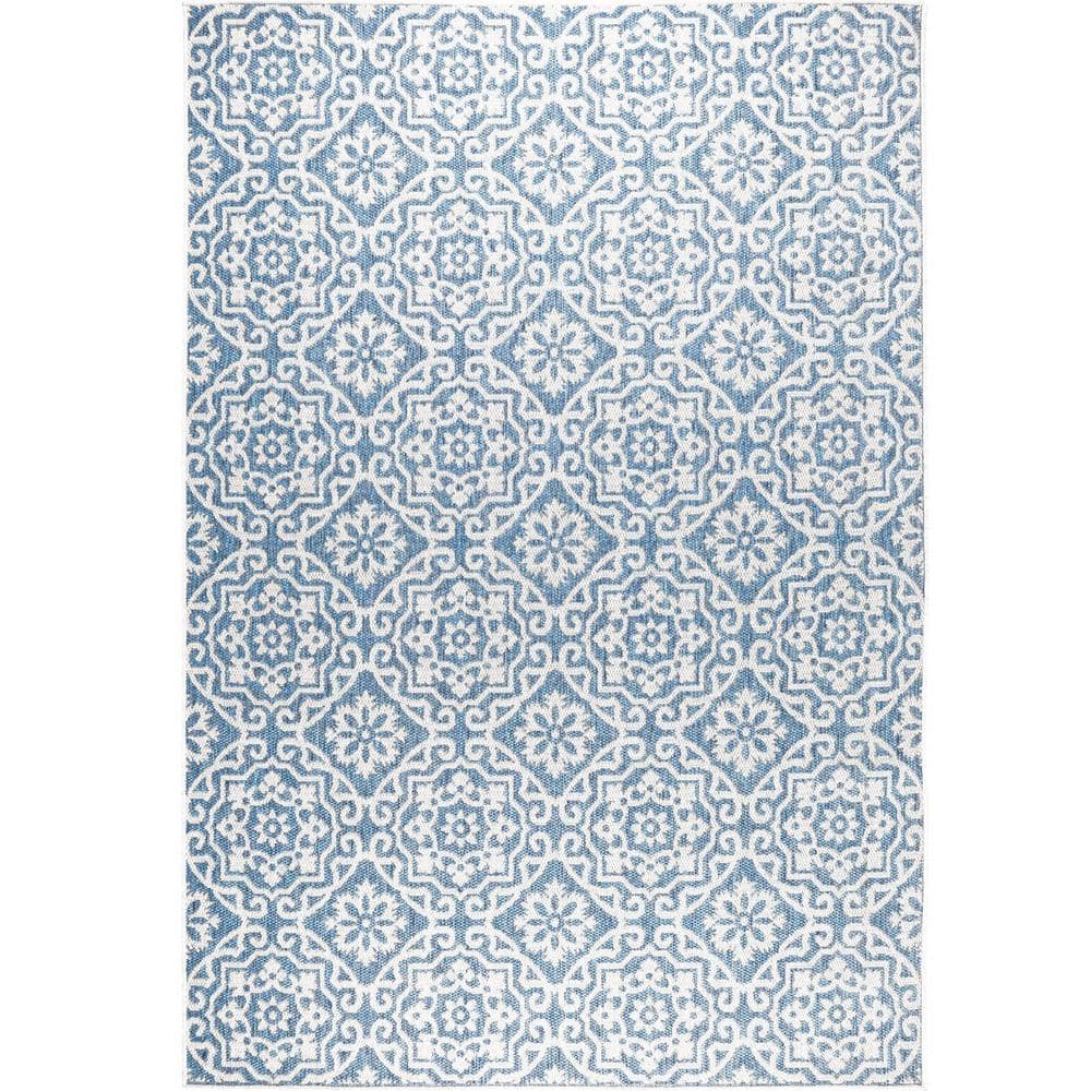 Blue 5 ft. 2 in. x 7 ft. 2 in. Geometric Polypropylene Indoor/Outdoor Area 