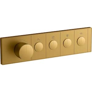 Anthem 4-Outlet Thermostatic Valve Control Panel with Recessed Push-Buttons in Vibrant Brushed Moderne Brass