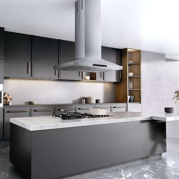 VIKIO PRO 36 in. 400 CFM Convertible Ductless Island Range Hood in