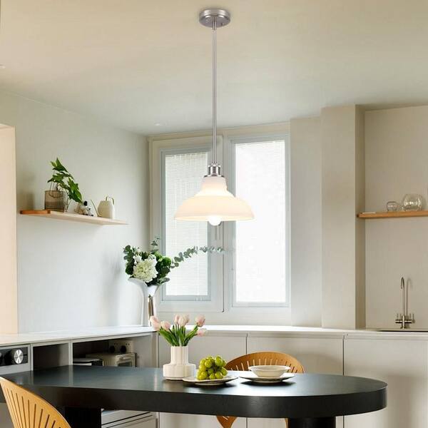 ETONIMERR 11 in. 1-Light Nickel Modern Rustic Bowl Pendant Light